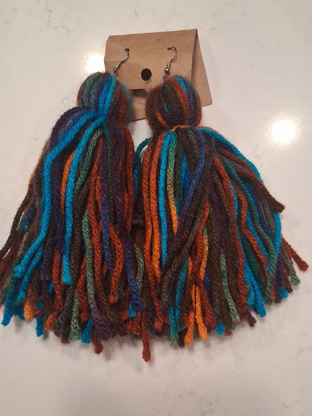 New Multicolor Yarn Tassel Statement Earrings